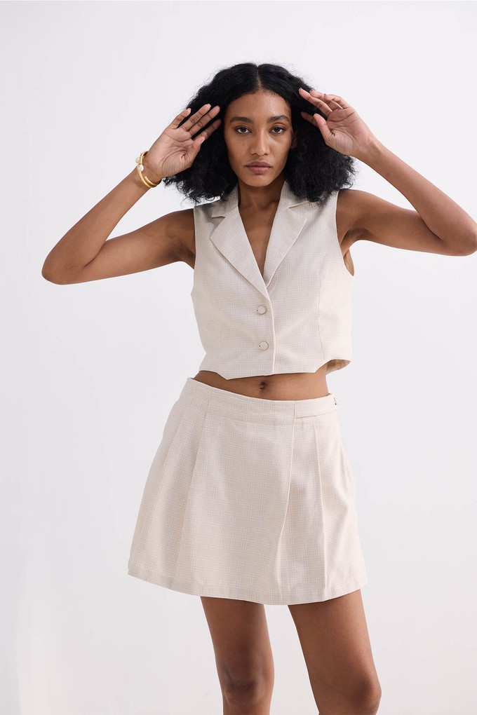 Cropped Cotton Tweed Vest Set in Cream from Reistor