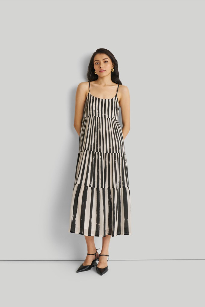 Strappy Tiered Maxi Dress in Black Stripes from Reistor