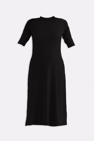 High Crew Neck Elbow Sleeves Fitted Dress in Black from Reistor