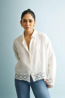 Button-down with Lace Shirt in Off-white via Reistor