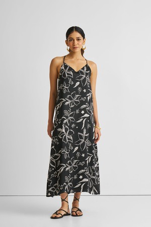 Midi Slip Dress in Black Florals from Reistor