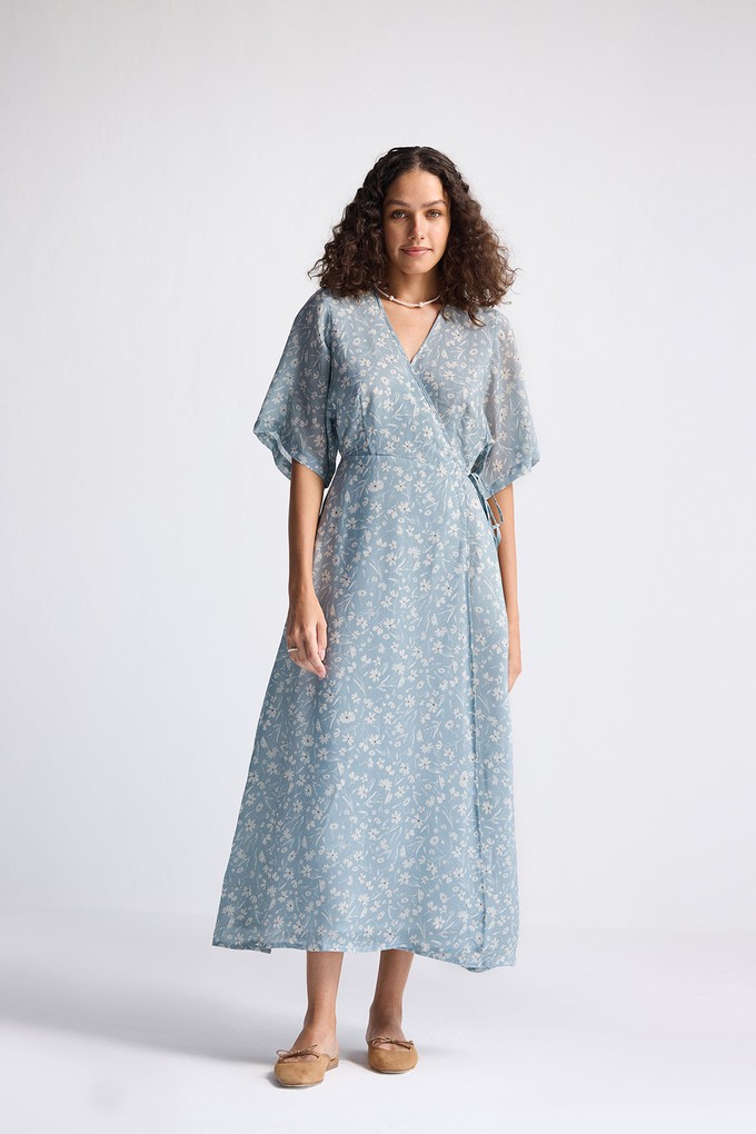 Maxi Wrap Dress in Light Blue Florals from Reistor