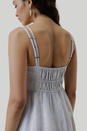 Strappy Gathered Midi Dress in Linen Stripes from Reistor