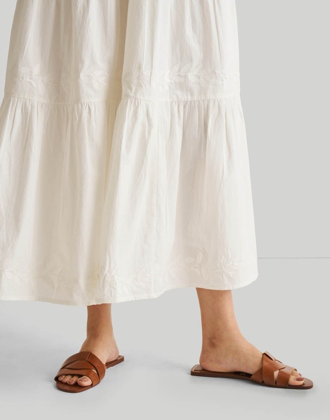 Puff Sleeve Embroidered Tiered Dress in White from Reistor