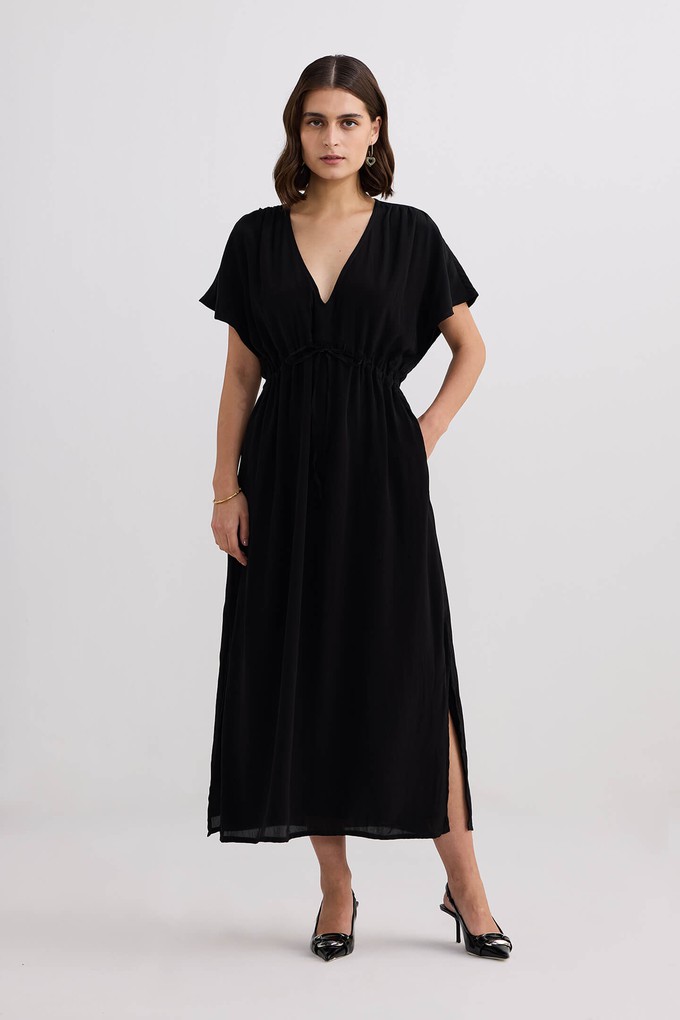 V-neck Gathered Maxi Dress in Black from Reistor