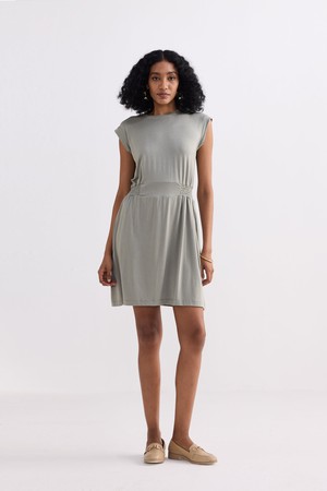 Short Dress With Smocking Side Detail in Light Olive from Reistor