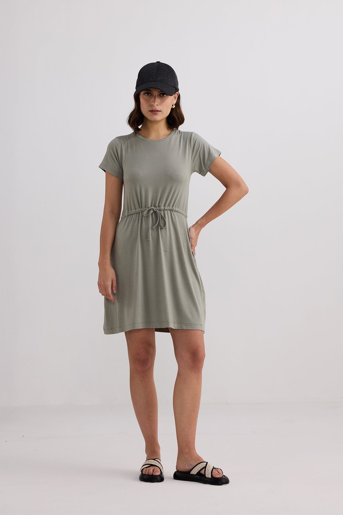 Drawstring Short T-shirt Dress in Light Olive from Reistor