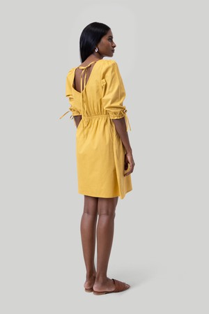 Gathered Elbow Sleeve Short Dress in Mustard from Reistor