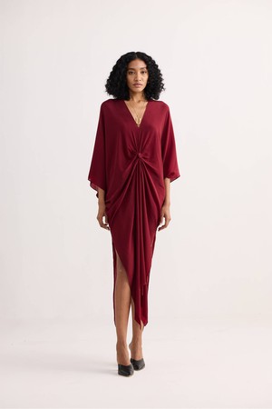 Front Twist Kaftan Dress in Burgundy from Reistor