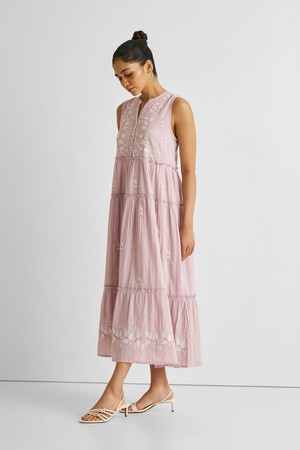 Embroidered Resort Maxi Dress in Pink from Reistor