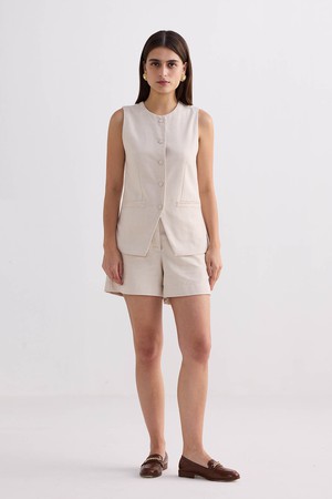 Cotton Tweed Vest Jacket in Cream from Reistor