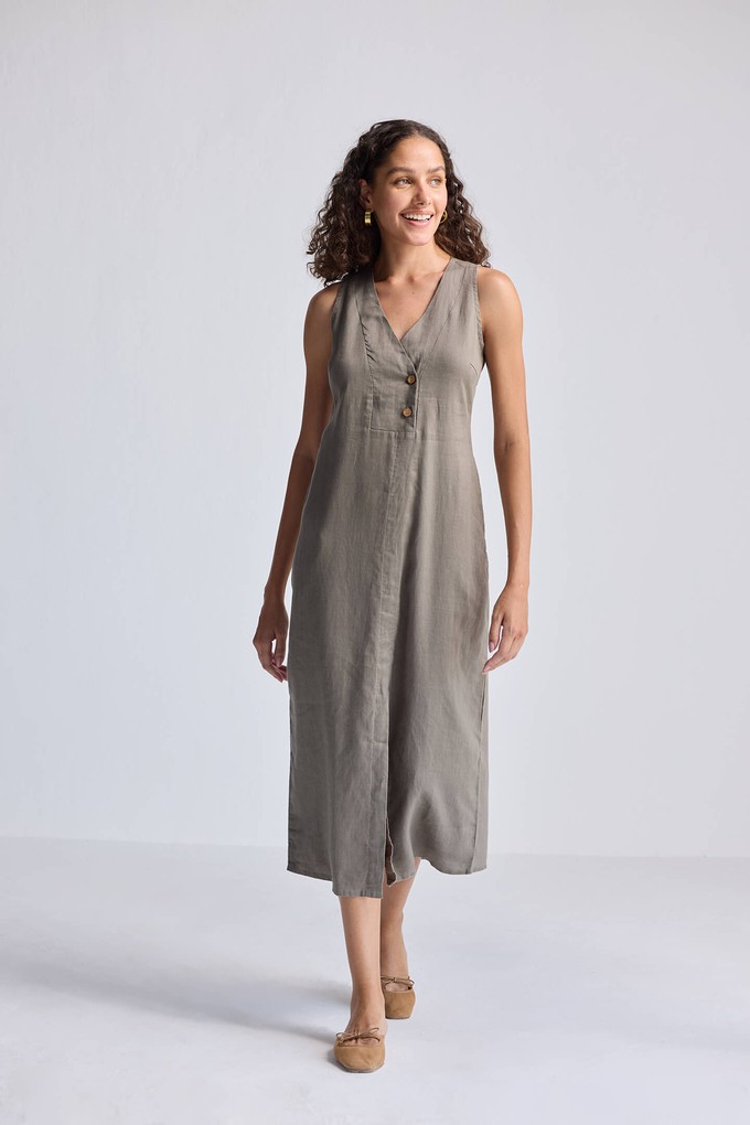 Straight Dress with Front Slit in Dark Green Hemp from Reistor