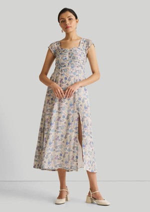 Ruched Dress in Blue Florals from Reistor