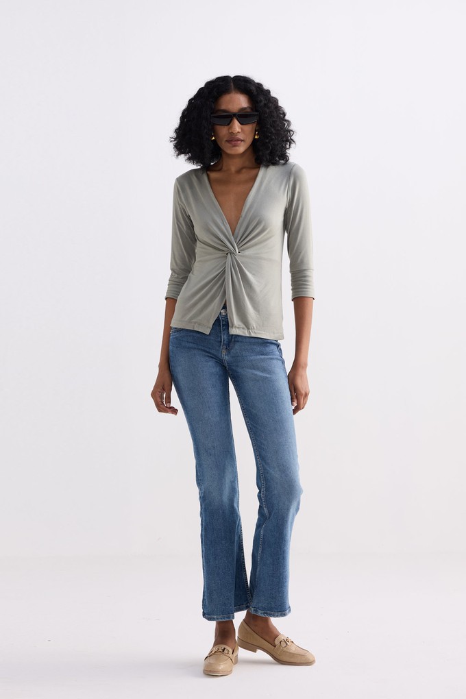 Twist Front Knit Shirt in Light Olive from Reistor