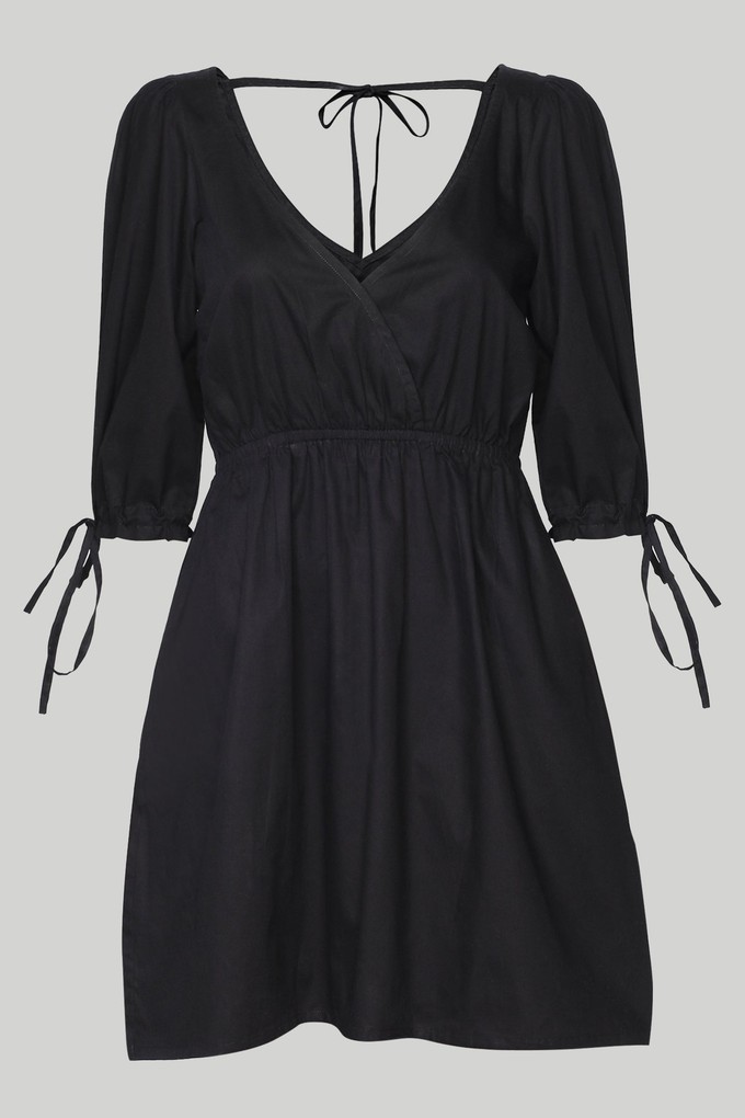 Gathered Elbow Sleeve Short Dress in Black from Reistor