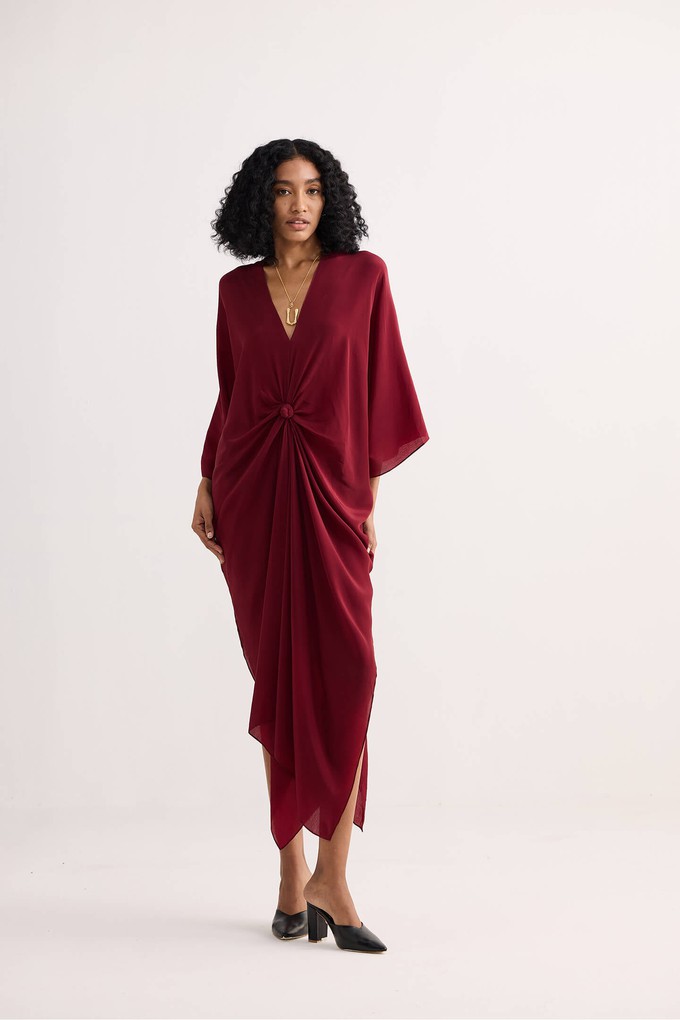 Front Twist Kaftan Dress in Burgundy from Reistor