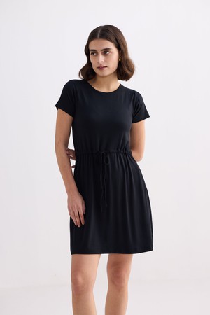 Drawstring Short T-shirt Dress in Black from Reistor