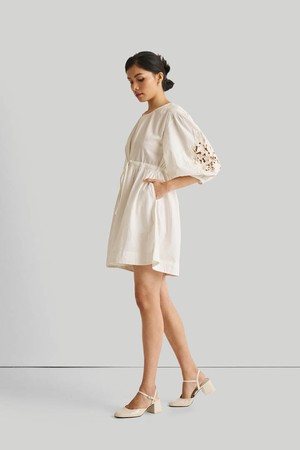 Shirt Dress with Balloon Sleeves in White from Reistor