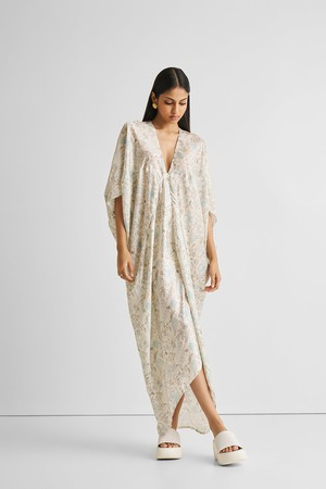 Silky Kaftan Dress in Blue Florals from Reistor