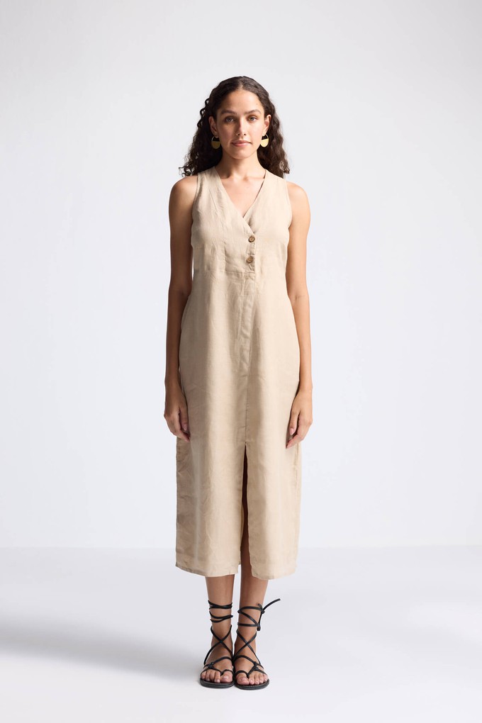 Straight Dress with Front Slit in Neutral Beige Hemp from Reistor