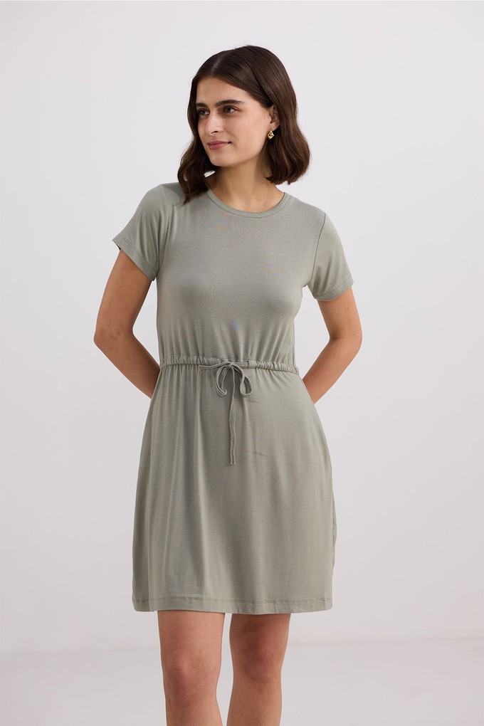 Drawstring Short T-shirt Dress in Light Olive from Reistor