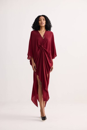 Front Twist Kaftan Dress in Burgundy from Reistor