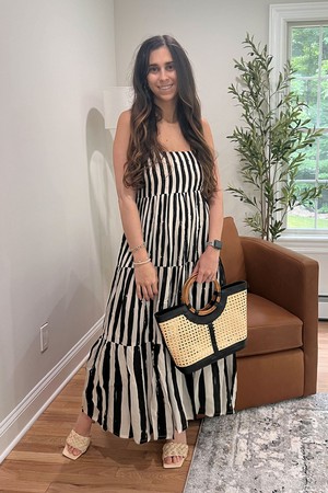 Strappy Tiered Maxi Dress in Black Stripes from Reistor