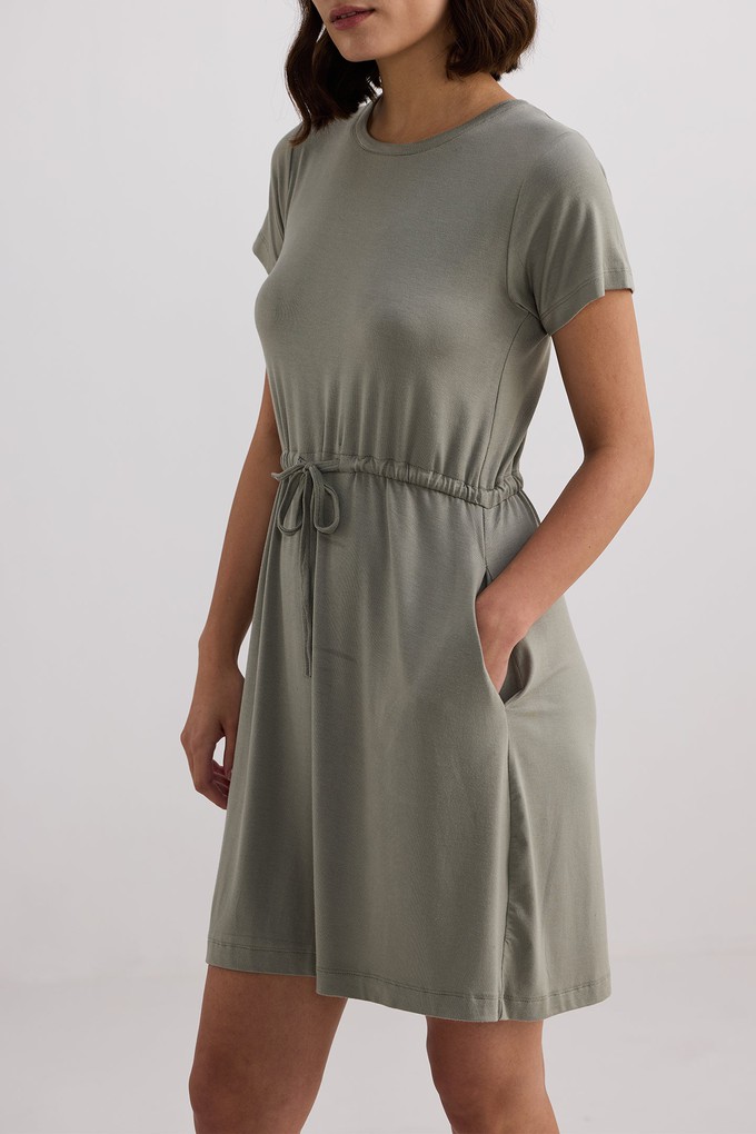 Drawstring Short T-shirt Dress in Light Olive from Reistor