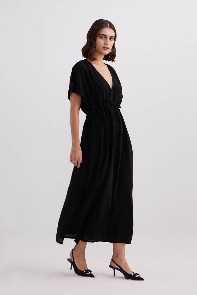 V-neck Gathered Maxi Dress in Black from Reistor