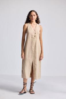 Straight Dress with Front Slit in Neutral Beige Hemp via Reistor