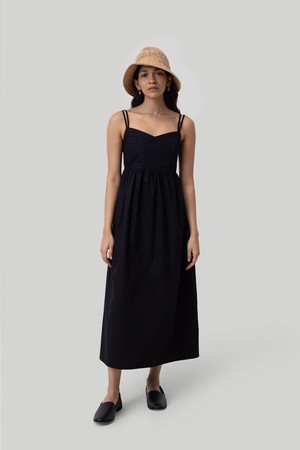 Strappy Gathered Midi Dress in Black from Reistor