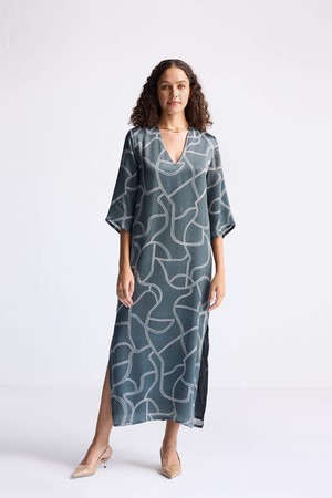 Maxi Dress with Side Slits in Abstract Stripes from Reistor