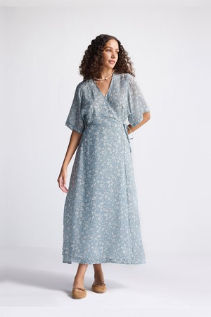 Maxi Wrap Dress in Light Blue Florals from Reistor