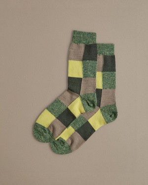 Fine Merino Wool Socks | Citrus Green Patchwork from ROVE