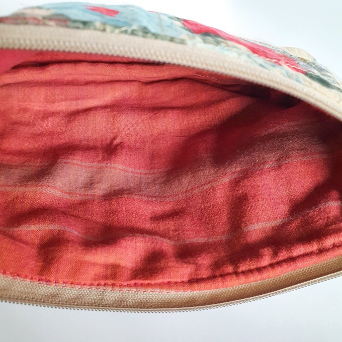 Flat bottom upcycled sari pouch from Shakti.ism