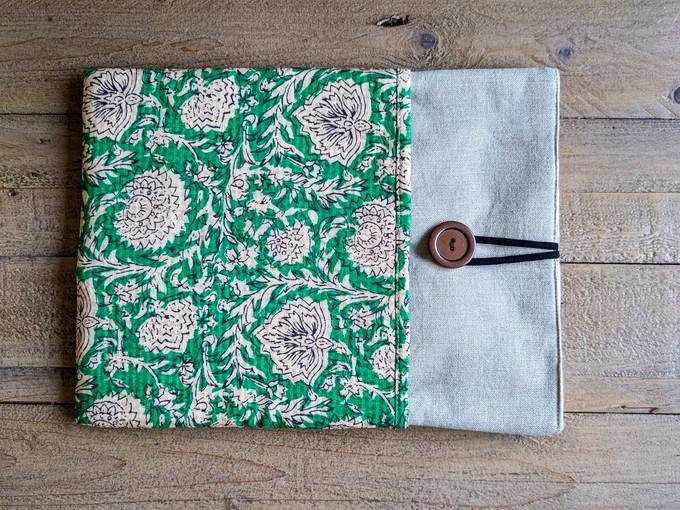 Handmade book/ e-reader sleeve with pocket, Nepali cotton from Shakti.ism