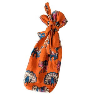 Reusable Kalamkari Cotton Pouch, Bottle Gift Bag, Orange from Shakti.ism