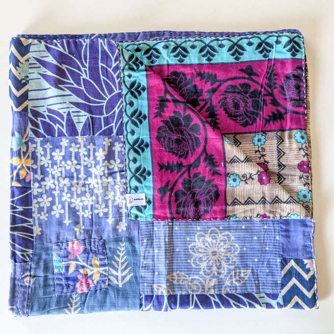 Reversible sari patchwork throw blanket from Shakti.ism