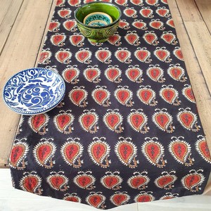 Handwoven block printed table runner, red paisley from Shakti.ism