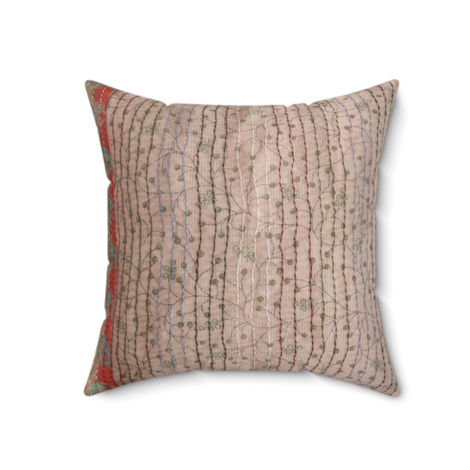 Cotton sari cushion cover with kantha stitching from Shakti.ism