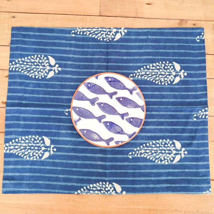 Indigo block-printed placemats set of 2, handmade table mats from Shakti.ism