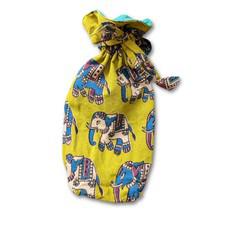 Reusable Kalamkari Cotton Pouch, Bottle Gift Bag, Lime Green via Shakti.ism