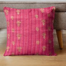 Cotton sari cushion cover with kantha stitching via Shakti.ism