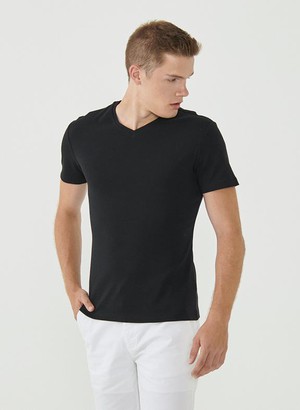 Ribbed V-Neck T-Shirt Black from Shop Like You Give a Damn