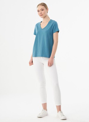 Basic T-Shirt V-Neck Organic Cotton Blue from Shop Like You Give a Damn