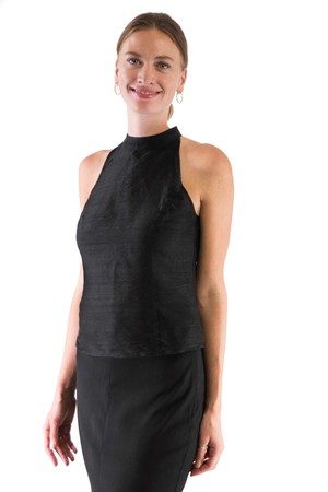 Sophia - top made of sustainable dupion silk (black) from Silk Appeal