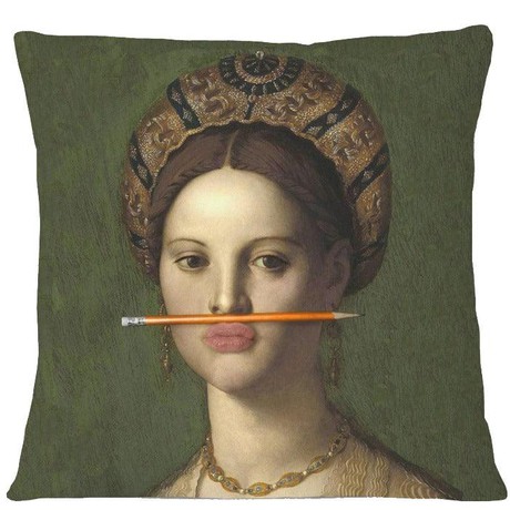 Girl With The Orange Pencil Oil Painting Cushion Pillow from Sostter