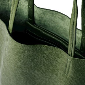 Olive Leather Tote Bag - Italian Calfskin Medium Shopper from Sostter