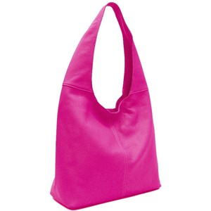 Fuchsia Pebbled Italian Leather Hobo Bag with Zip Closure from Sostter