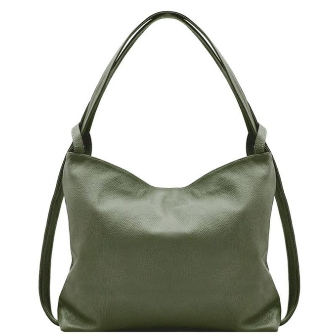 Olive Italian Leather Convertible Tote Backpack from Sostter